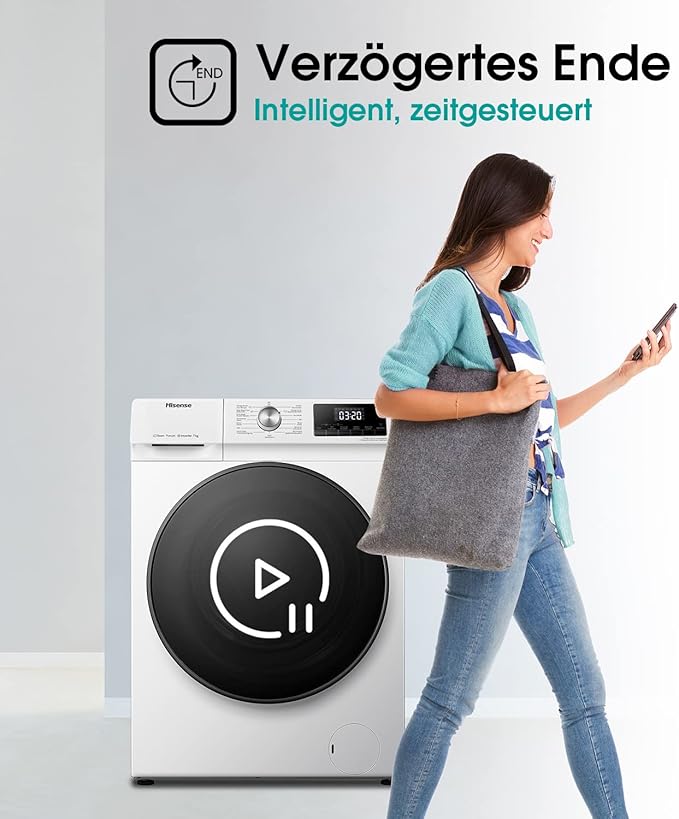 Waschmaschine 7 kg mit Dampffunktion, AquaStop, 1400 U/min, 15 Programme, Inverter Motor, Edelstahltrommel, Kindersicherung, Trommelreinigung, Weiß, Energieklasse A