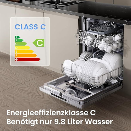 Vollintegrierter Geschirrspüler 60 cm, 14 Maßgedecke, Unterbaufähig mit WLAN, 8 Programme, 44 dB leise, Automatische Türöffnung, 0–24 h Startzeitvorwahl, Inox